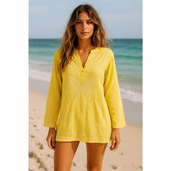 Antik Batik Tops - Anthropologie Antik Batik Embroidered Butterfly Cotton Artsy Boho Top Tunic M